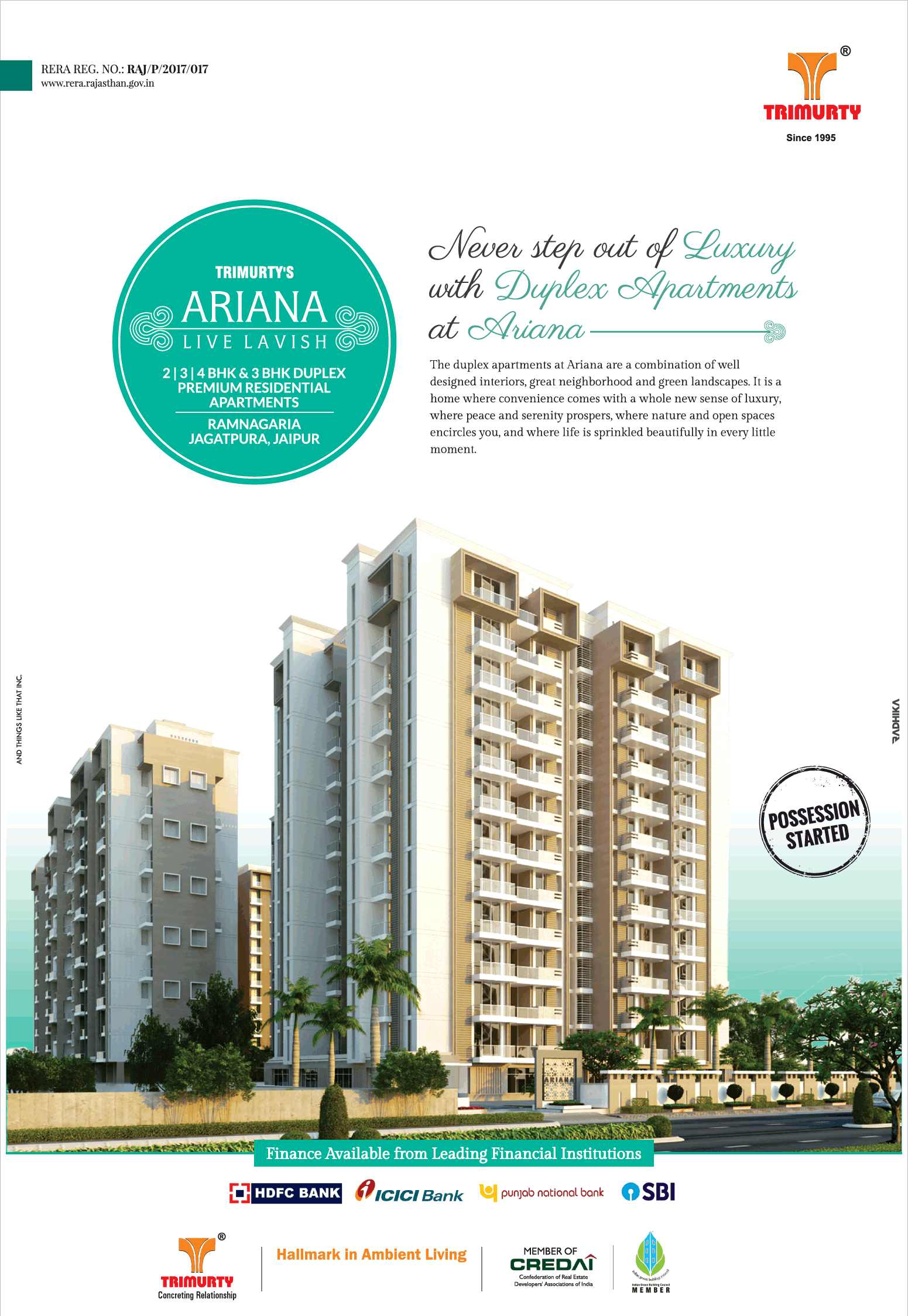 Never step out of luxury with duplex apartments at Trimurty Ariana in Jaipur